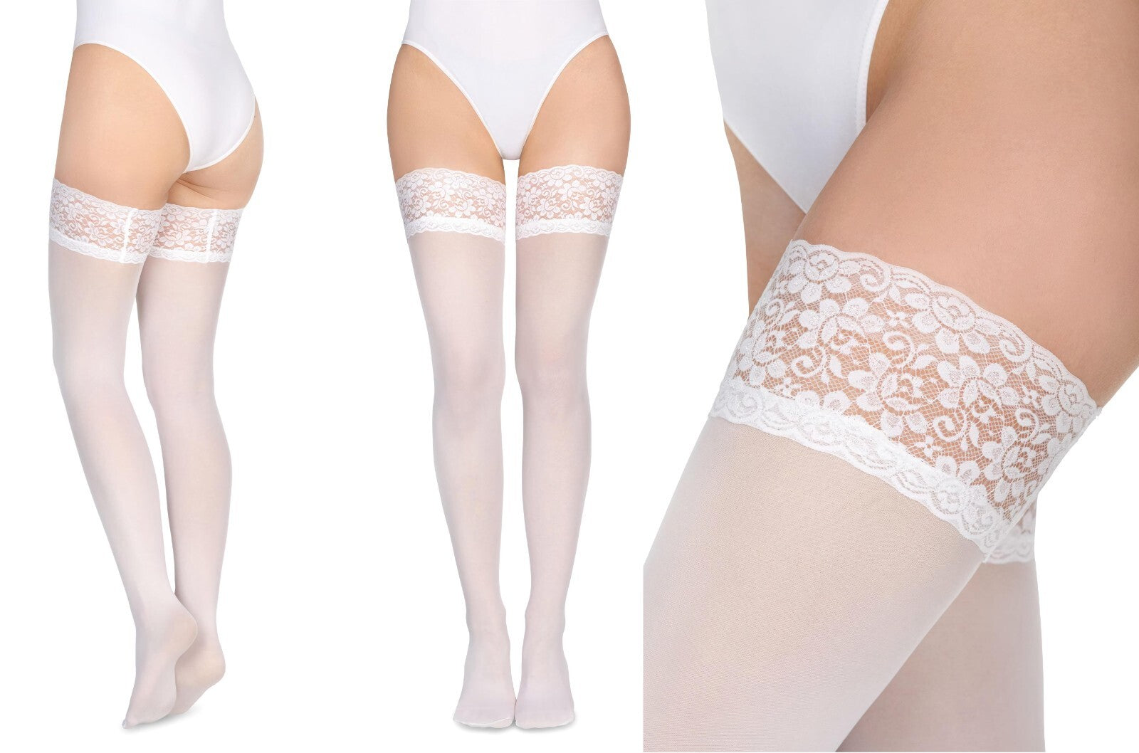 Sexy Opaque Hold Up Stockings XS - 3XL Deep Lace High Quality Stay Ups 60 Denier