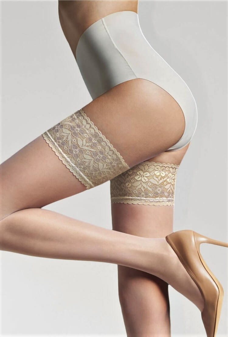 High Quality Sheer Hold Up Stockings Deep Lace Sexy Stay Ups 15 Den Denier S-XL