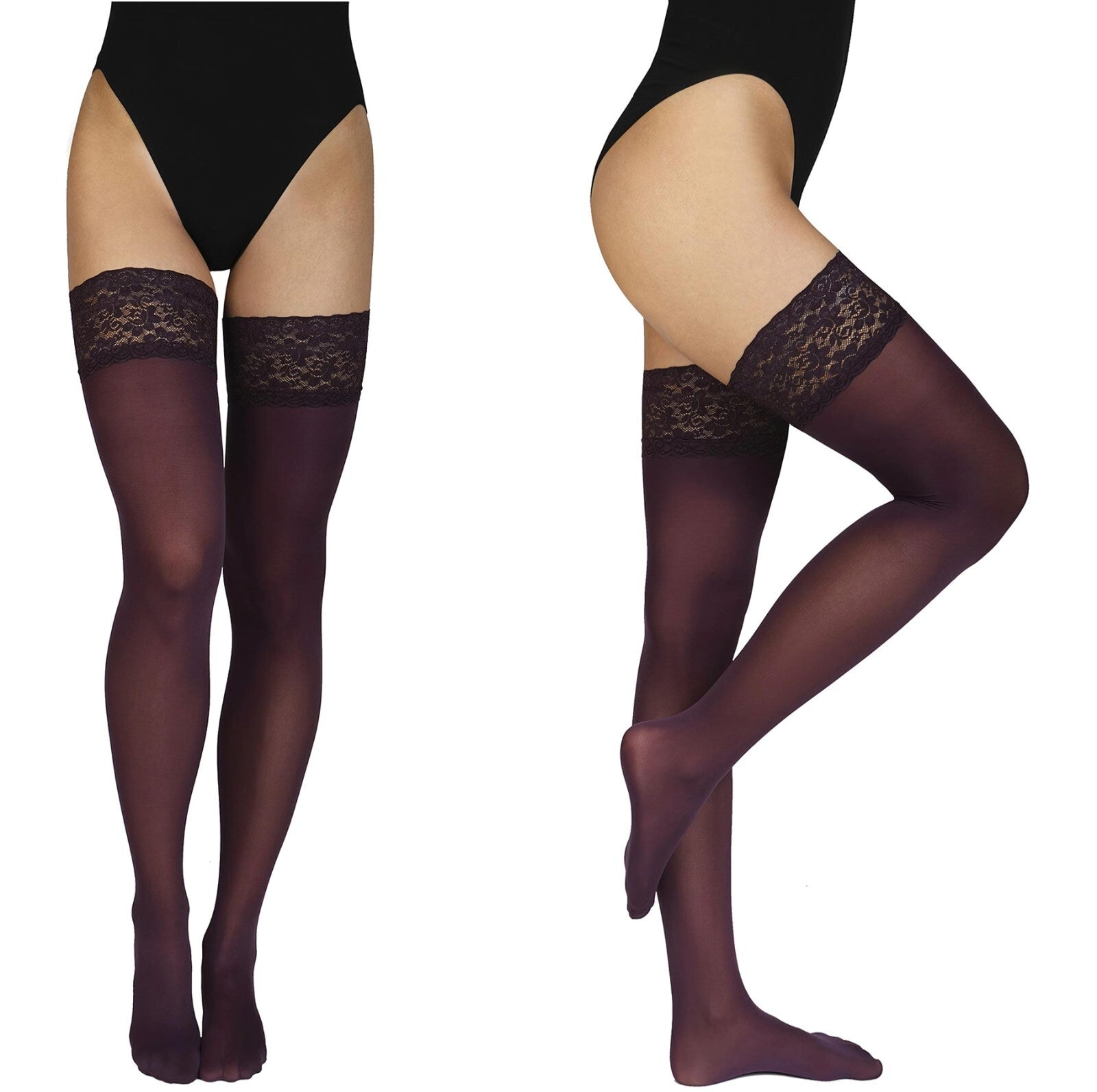 Sexy Opaque Hold Up Stockings XS - 3XL Deep Lace High Quality Stay Ups 60 Denier