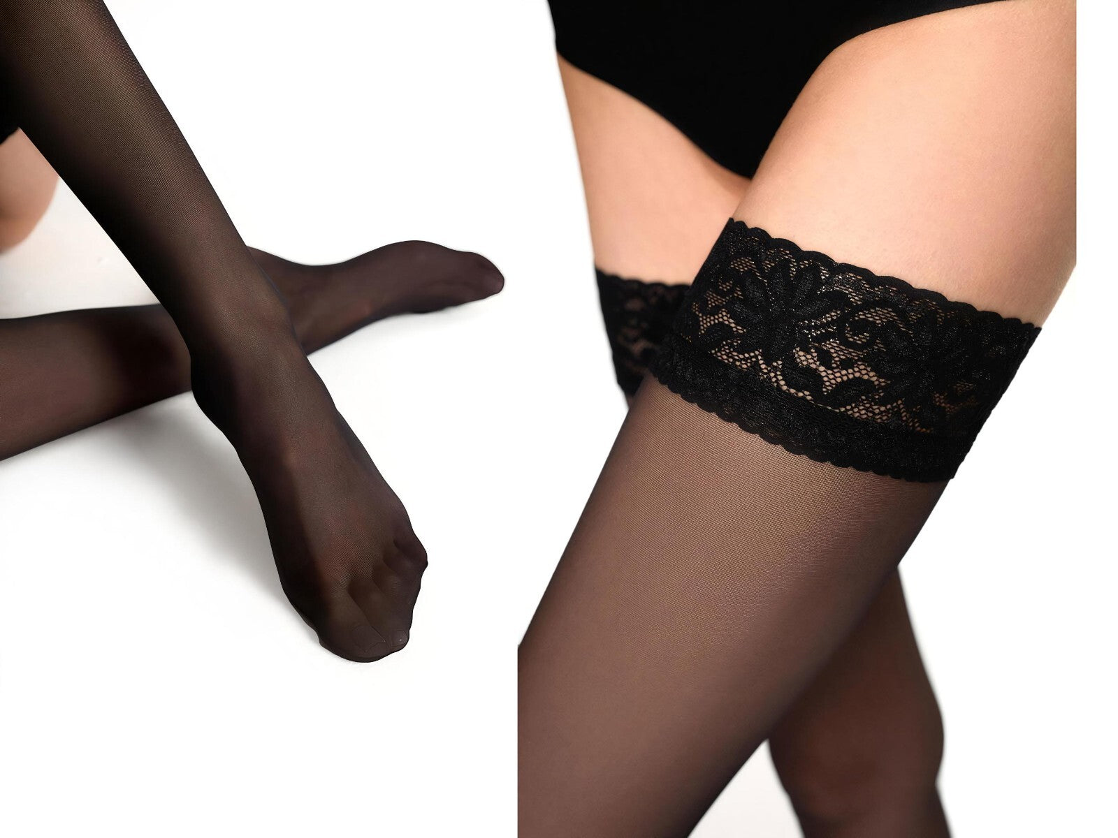 High Quality Hold Up Stockings Gorgeous Lace Sexy Stay Ups 15 Den Denier S-XL