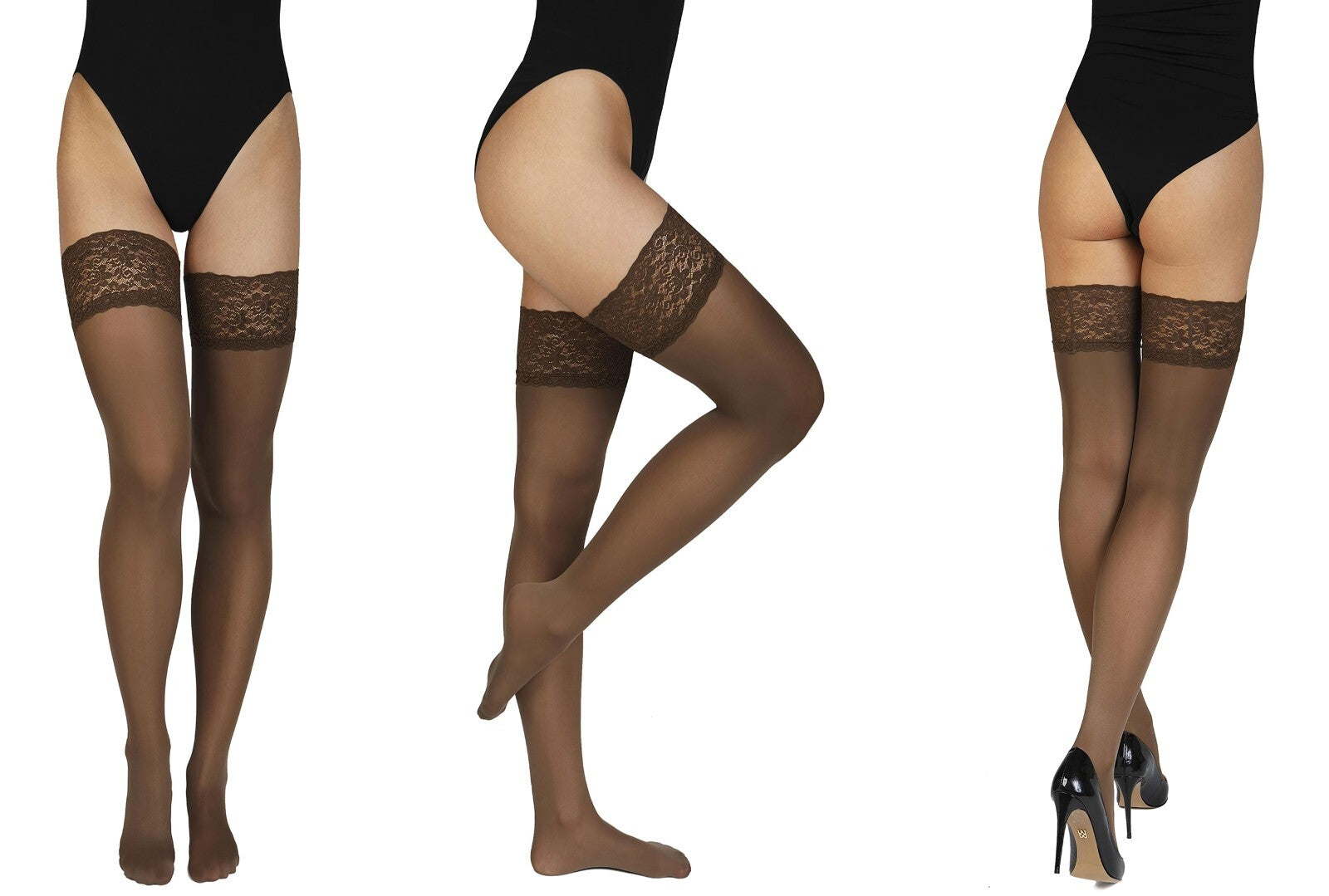 Sexy Opaque Hold Up Stockings XS - 3XL Deep Lace High Quality Stay Ups 60 Denier