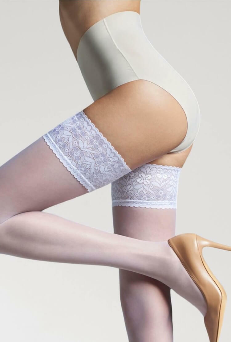 High Quality Sheer Hold Up Stockings Deep Lace Sexy Stay Ups 15 Den Denier S-XL