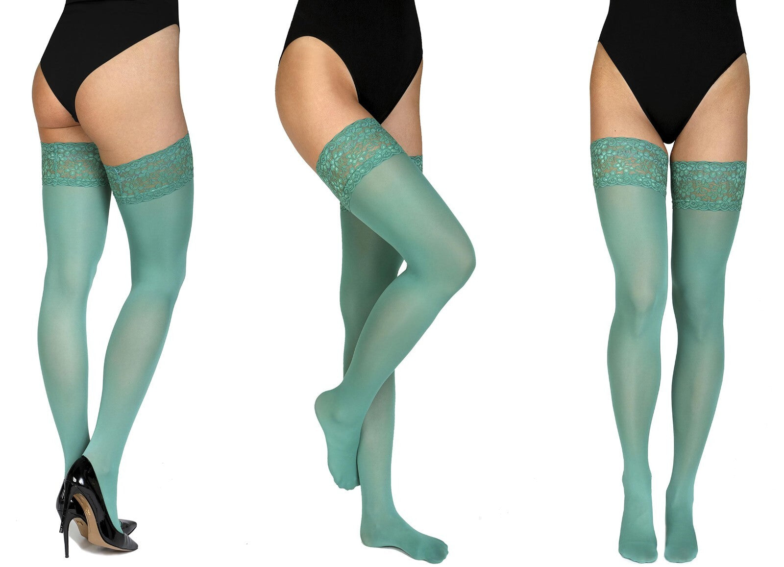 Sexy Opaque Hold Up Stockings XS - 3XL Deep Lace High Quality Stay Ups 60 Denier