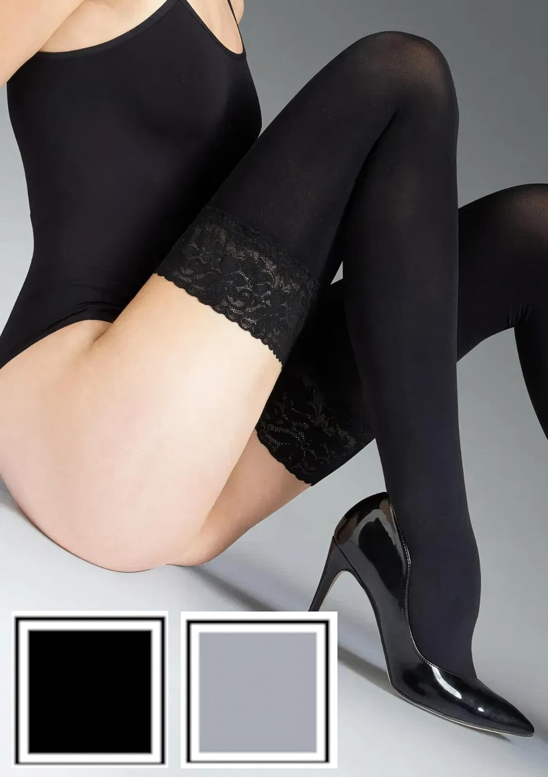 Sensual Opaque Hold Up Stockings Gorgeous Lace Sexy Stay Ups 100 Den Denier S-XL
