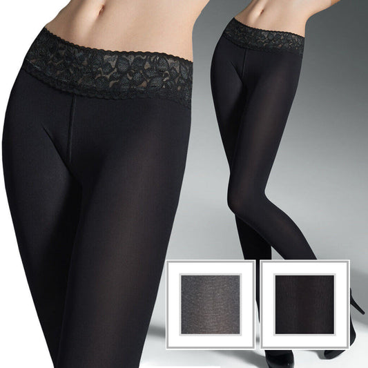 Quality Opaque Hipster Low Waist Tights Sexy Lace Waistband 50 Den Denier S-XL