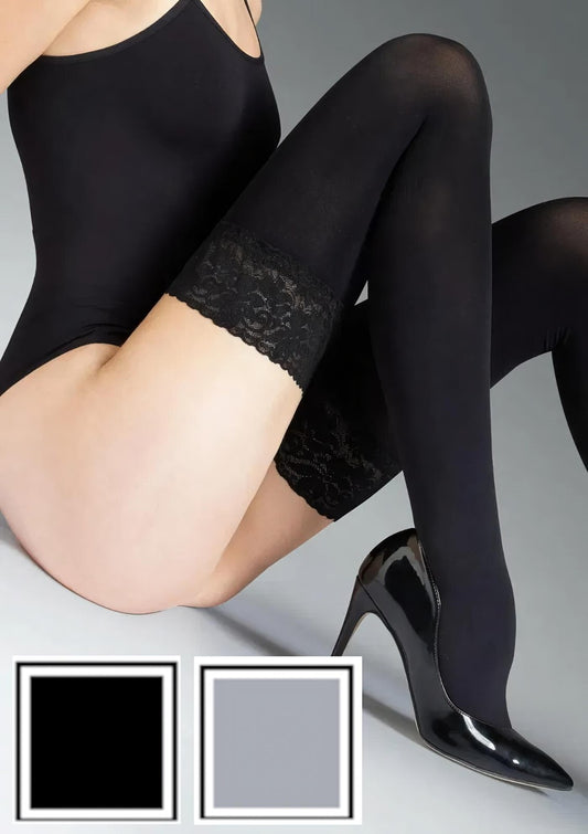 Sensual Opaque Hold Up Stockings Gorgeous Lace Sexy Stay Ups 100 Den Denier S-XL